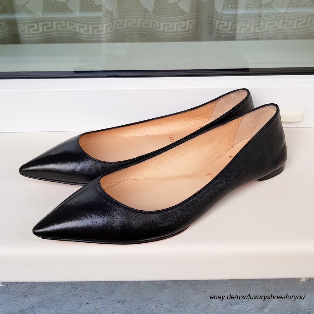 CHRISTIAN LOUBOUTIN Black Leather Flats EUR 36.5